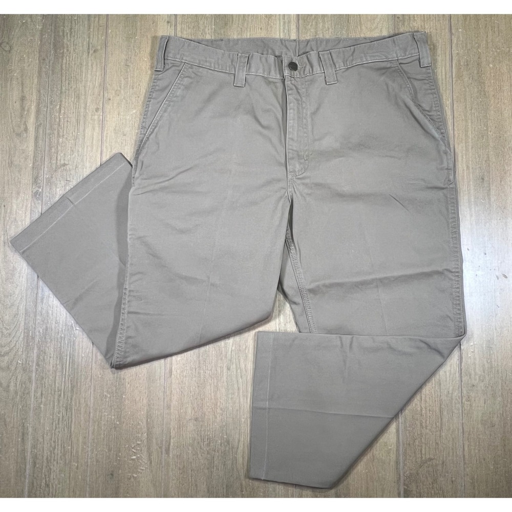 Carhartt Mens Canvas Utility Work Pants Tan Khaki Straight Leg Tool Pocket